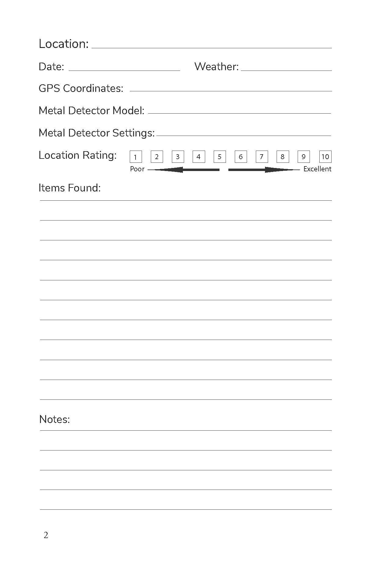Metal Detecting Log Book page